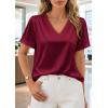 image:imageWIHOLL Work Blouses for Women Dressy Casual Summer Tops V Neck Short Sleeve ShirtsBurgundy