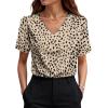 image:imageWIHOLL Work Blouses for Women Dressy Casual Summer Tops V Neck Short Sleeve ShirtsLeopard