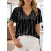 image:imageWIHOLL Work Blouses for Women Dressy Casual Summer Tops V Neck Short Sleeve ShirtsStriped
