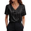 image:imageWIHOLL Work Blouses for Women Dressy Casual Summer Tops V Neck Short Sleeve ShirtsStriped