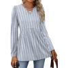 image:imageWomens Long Sleeve Tops Dressy Casual V Neck Babydoll Shirts Basic Tunic Tops for Leggings Blue Striped S