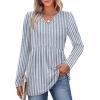 image:imageWomens Long Sleeve Tops Dressy Casual V Neck Babydoll Shirts Basic Tunic Tops for Leggings Blue Striped S