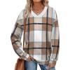 image:imageWIHOLL Sweatshirt for Women V Neck Sweaters Long Sleeve Shirts Fall Clothes Ribbed Collar 2025 Trendy FashionAll Plaid Brown Yellow White