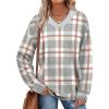 image:imageWIHOLL Sweatshirt for Women V Neck Sweaters Long Sleeve Shirts Fall Clothes Ribbed Collar 2025 Trendy FashionAll Plaid Grey Brown White