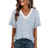 image:imageWIHOLL Womens Summer Tops Short Sleeve Shirts Loose Fit T Shirts V Neck Dressy Casual Blouse 2026 Fashion Clothing Stripe Blue S