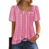 image:imageWIHOLL Womens Summer Tops Short Sleeve Shirts Square Neck Spring Outfits 2026 Fashion Clothing BlousesStripes Hot Pink