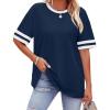 image:imageWIHOLL Womens T Shirts Loose Fit Short Sleeve Tees Crew Neck Color Block Summer Tops 2026 FashionNavy Blue