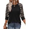 image:imageWIHOLL Womens Tops Summer 34 Sleeve with Buttons Dressy Casual Blouses Color Block Raglan Outfits Fashion Clothing 2026Black Leopard
