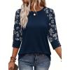 image:imageWIHOLL Womens Tops Summer 34 Sleeve with Buttons Dressy Casual Blouses Color Block Raglan Outfits Fashion Clothing 2026Blue Floral