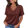 image:imageWIHOLL Work Blouses for Women Dressy Casual Summer Tops V Neck Short Sleeve ShirtsBrown