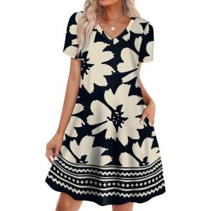 image:imageWIHOLL Boho Summer Dresses for Women Casual Loose T Shirt Dress with Pockets Beach Vacation Outfits S4XL06 Floral Chrysanthemum