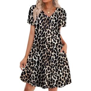 image:imageWIHOLL Boho Summer Dresses for Women Casual Loose T Shirt Dress with Pockets Beach Vacation Outfits S4XL06leopard Print