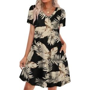 image:imageWIHOLL Boho Summer Dresses for Women Casual Loose T Shirt Dress with Pockets Beach Vacation Outfits S4XL06tropical Leaf