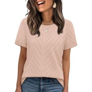 image:imageWIHOLL Short Sleeve Sweater for Women Trendy Summer Tops Crew Neck Business Casual Outfits 2026Apricot