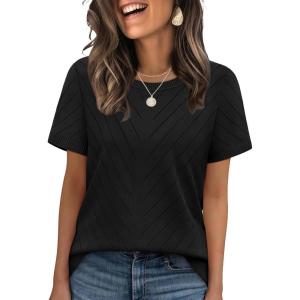 image:imageWIHOLL Short Sleeve Sweater for Women Trendy Summer Tops Crew Neck Business Casual Outfits 2026Black