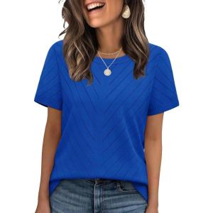 image:imageWIHOLL Short Sleeve Sweater for Women Trendy Summer Tops Crew Neck Business Casual Outfits 2026Blue