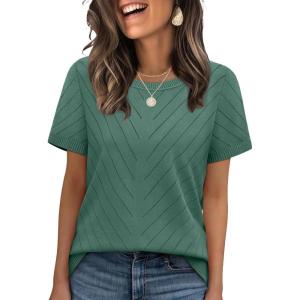 image:imageWIHOLL Short Sleeve Sweater for Women Trendy Summer Tops Crew Neck Business Casual Outfits 2026Grey Green