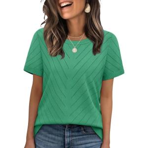 image:imageWIHOLL Short Sleeve Sweater for Women Trendy Summer Tops Crew Neck Business Casual Outfits 2026Lake Green