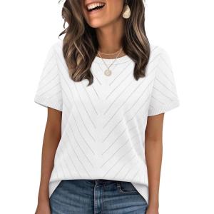 image:imageWIHOLL Short Sleeve Sweater for Women Trendy Summer Tops Crew Neck Business Casual Outfits 2026White