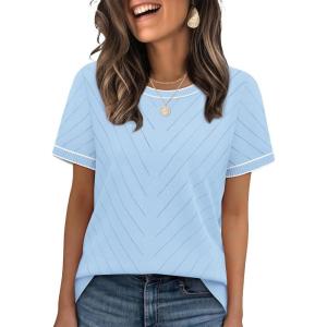 image:imageWIHOLL Short Sleeve Sweater for Women Trendy Summer Tops Crew Neck Business Casual Outfits 2026Z  Blue  White