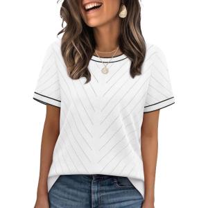 image:imageWIHOLL Short Sleeve Sweater for Women Trendy Summer Tops Crew Neck Business Casual Outfits 2026Z  White  Black