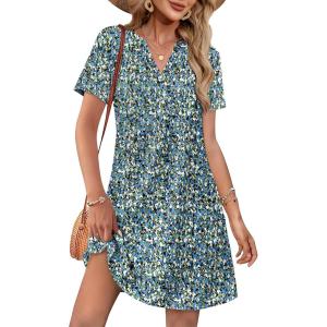 image:imageWIHOLL Summer Dresses for Women Casual V Neck Wedding Guest Dress Hawaiian Midi Dress Fashion Beach Vacation Clothes1blue Floral