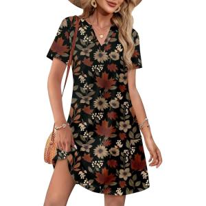 image:imageWIHOLL Summer Dresses for Women Casual V Neck Wedding Guest Dress Hawaiian Midi Dress Fashion Beach Vacation Clothes2maple Leaf