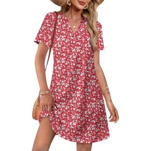 image:imageWIHOLL Summer Dresses for Women Casual V Neck Wedding Guest Dress Hawaiian Midi Dress Fashion Beach Vacation Clothes2redwhite Floral