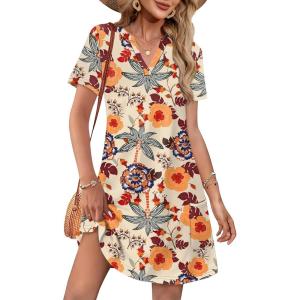 image:imageWIHOLL Summer Dresses for Women Casual V Neck Wedding Guest Dress Hawaiian Midi Dress Fashion Beach Vacation Clothes3colorful Flowers