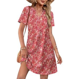 image:imageWIHOLL Summer Dresses for Women Casual V Neck Wedding Guest Dress Hawaiian Midi Dress Fashion Beach Vacation Clothes3pink Motif