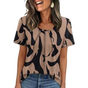 image:imageWIHOLL Women T Shirts Pleated Short Sleeve Tops Business Casual Dressy BlousesPrint 11