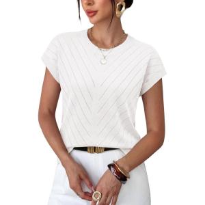 image:imageWIHOLL Womens Summer Tops Short Sleeve Sweater Work Office Business Casual Outfits Fashion Clothing02  White