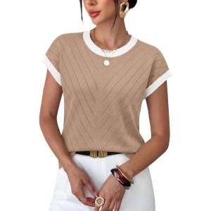 image:imageWIHOLL Womens Summer Tops Short Sleeve Sweater Work Office Business Casual Outfits Fashion Clothing03  Light Coffee