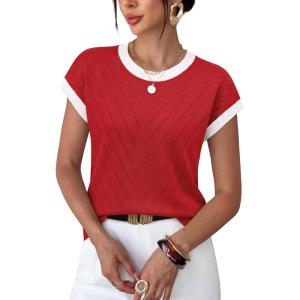 image:imageWIHOLL Womens Summer Tops Short Sleeve Sweater Work Office Business Casual Outfits Fashion Clothing06  Red