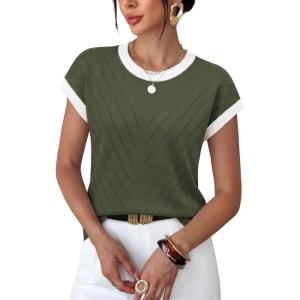 image:imageWIHOLL Womens Summer Tops Short Sleeve Sweater Work Office Business Casual Outfits Fashion Clothing08  Grey Green