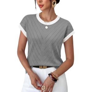 image:imageWIHOLL Womens Summer Tops Short Sleeve Sweater Work Office Business Casual Outfits Fashion Clothing11  Grey