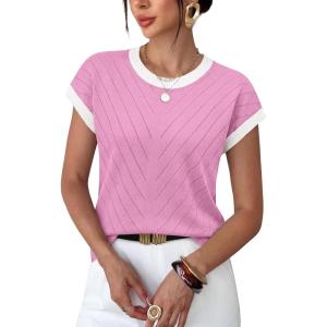 image:imageWIHOLL Womens Summer Tops Short Sleeve Sweater Work Office Business Casual Outfits Fashion Clothing12  Hot Pink