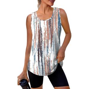 image:imageWIHOLL Workout Tops for Women Summer Athletic Tank Tops Sleeveless Shirts Beach Lightweight Gym ClothesEarthy Stripes