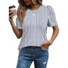 image:imageWIHOLL Summer Tops for Women Puff Sleeve Crewneck T Shirts Dressy Casual Blouses Spring Outfits Fashion ClothesBlue Strips