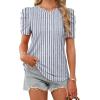 image:imageWIHOLL Summer Tops for Women Puff Sleeve Crewneck T Shirts Dressy Casual Blouses Spring Outfits Fashion ClothesBlue Strips