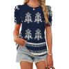 image:imageWIHOLL Summer Tops for Women Puff Sleeve Crewneck T Shirts Dressy Casual Blouses Spring Outfits Fashion ClothesNavy Blue Boho