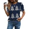 image:imageWIHOLL Summer Tops for Women Puff Sleeve Crewneck T Shirts Dressy Casual Blouses Spring Outfits Fashion ClothesNavy Blue Boho