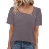 image:imageWIHOLL Womens Summer Tops Short Sleeve Shirts Square Neck Spring Outfits 2026 Fashion Clothing BlousesGrey Purple