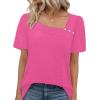 image:imageWIHOLL Womens Summer Tops Short Sleeve Shirts Square Neck Spring Outfits 2026 Fashion Clothing BlousesHot Pink