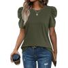 image:imageWIHOLL Summer Tops for Women Puff Sleeve Crewneck T Shirts Dressy Casual Blouses Spring Outfits Fashion ClothesArmy Green