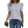 image:imageWIHOLL Summer Tops for Women Puff Sleeve Crewneck T Shirts Dressy Casual Blouses Spring Outfits Fashion ClothesBlue Strips
