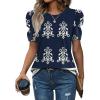 image:imageWIHOLL Summer Tops for Women Puff Sleeve Crewneck T Shirts Dressy Casual Blouses Spring Outfits Fashion ClothesNavy Blue Boho