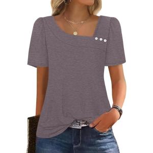 image:imageWIHOLL Womens Summer Tops Short Sleeve Shirts Square Neck Spring Outfits 2026 Fashion Clothing BlousesGrey Purple