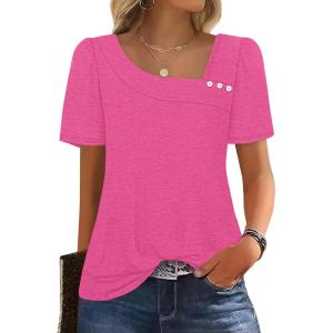 image:imageWIHOLL Womens Summer Tops Short Sleeve Shirts Square Neck Spring Outfits 2026 Fashion Clothing BlousesHot Pink