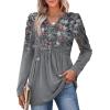 image:imageLong Sleeve Shirts for Women V Neck Babydoll Ladies Tops and Blouses Work Business Casual Fall Vacation Clothes Floral Grey M
